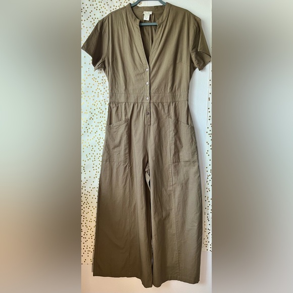 NATURAL LIFE Pants - NATURAL LIFE Olive Green Short-Sleeve Utility Jumpsuit